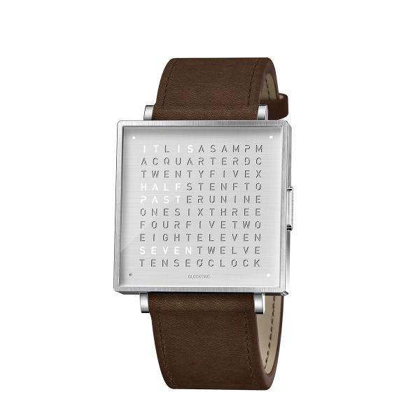QLOCKTWO Watch W39 Fine Steel Vintage Brown Leather Hamptons